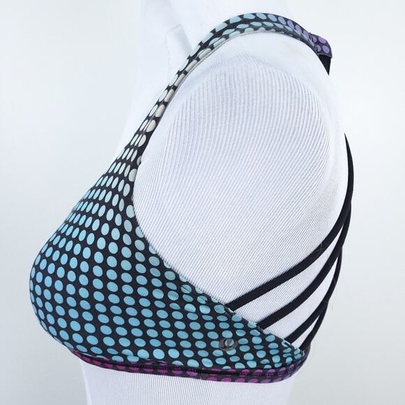 Lululemon Free To Be Bra SZ 6 Blue Medium Support Strappy Back Polkadot Pixilate - Picture 2 of 6